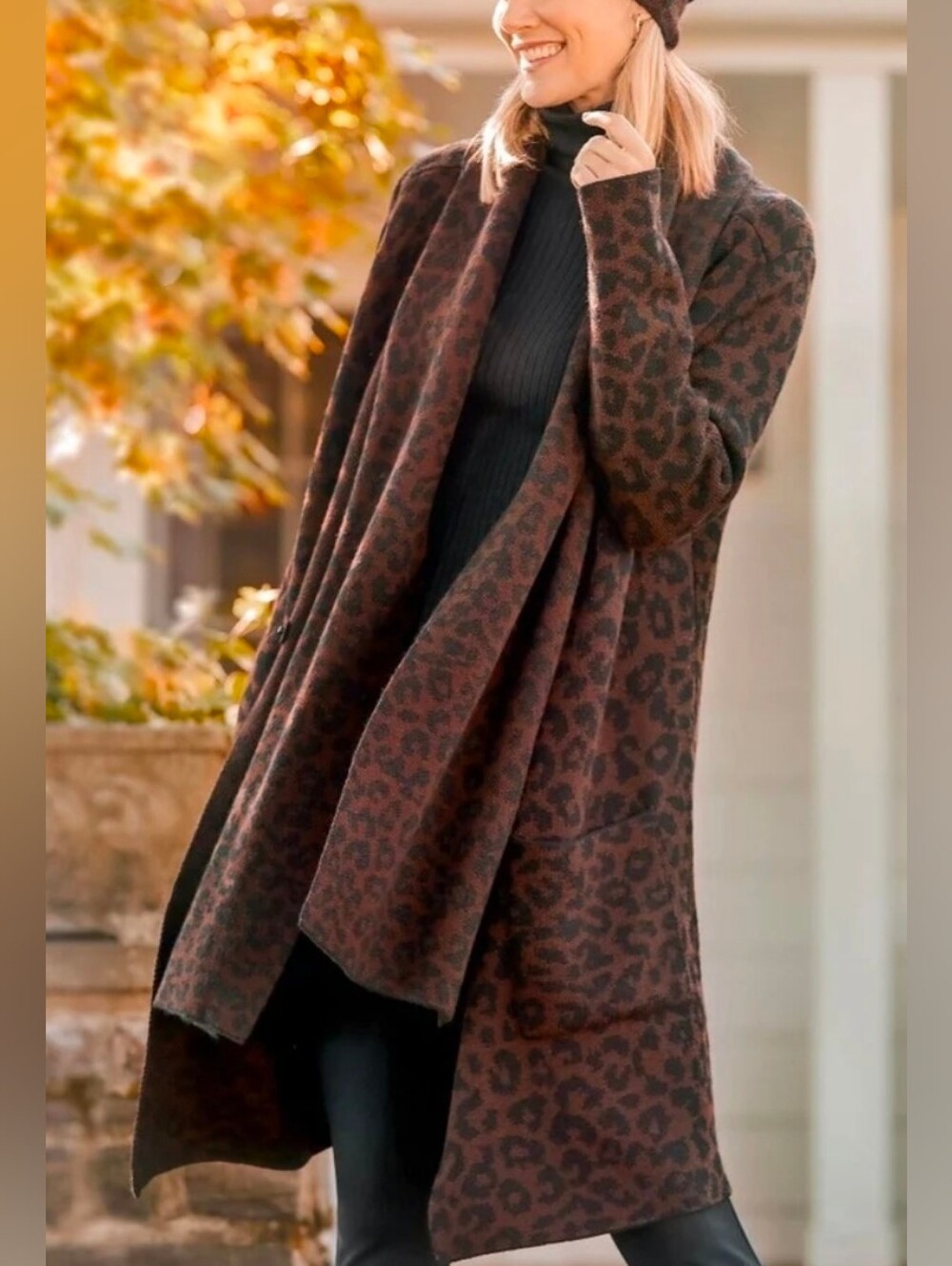 J. McLaughlin Wool Blend jacquard long cardigan Cheetah Duster Cardigan M
